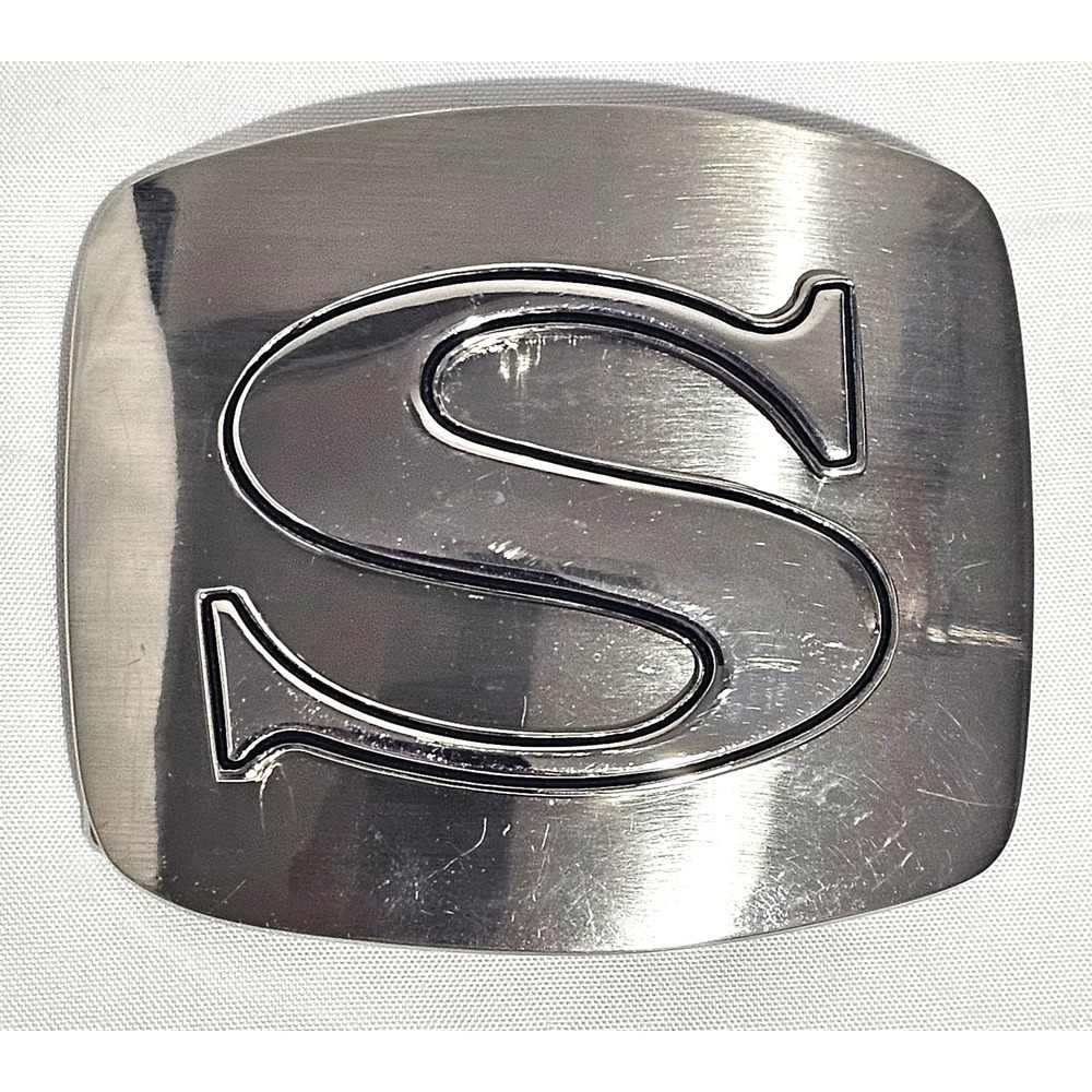 Initial "S" Belt Buckle Alphabet Monogram Chrome Metal Western Letter.